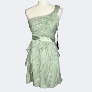 Adrianna Papell Womens One Shoulder Chiffon Mini Formal Dress Mint Green size 2